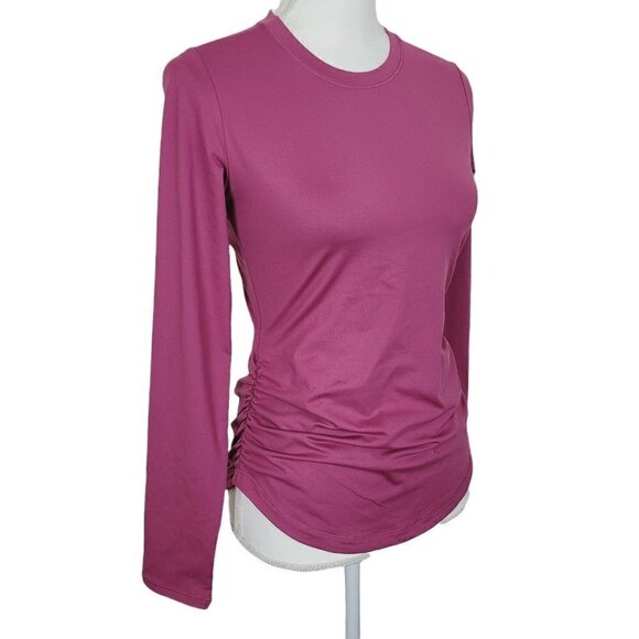 Calia Flow Sz X Small Activewear Shirt Ruched Long Sleeve Tee Dark Pink NWOT - Picture 1 of 7